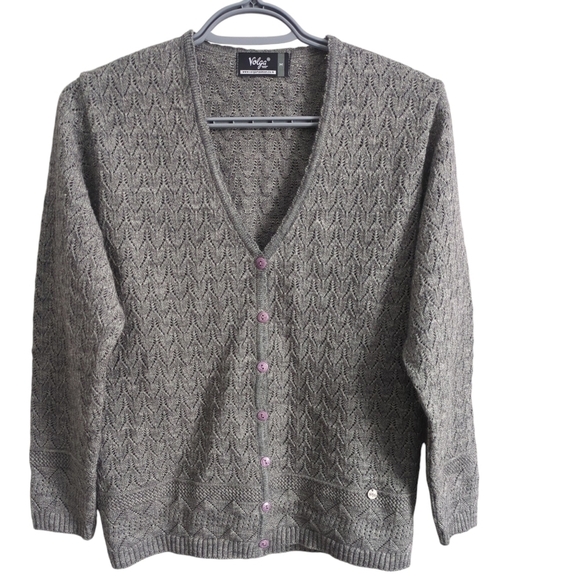 Volga Sweaters - Volga Grey Button Down Pointelle Knit Cardigan Size‎ Medium